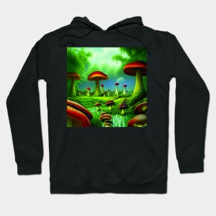 Mushroom Village Near A river And Under Mountains, Cute Mushroom Aesthetic Hoodie